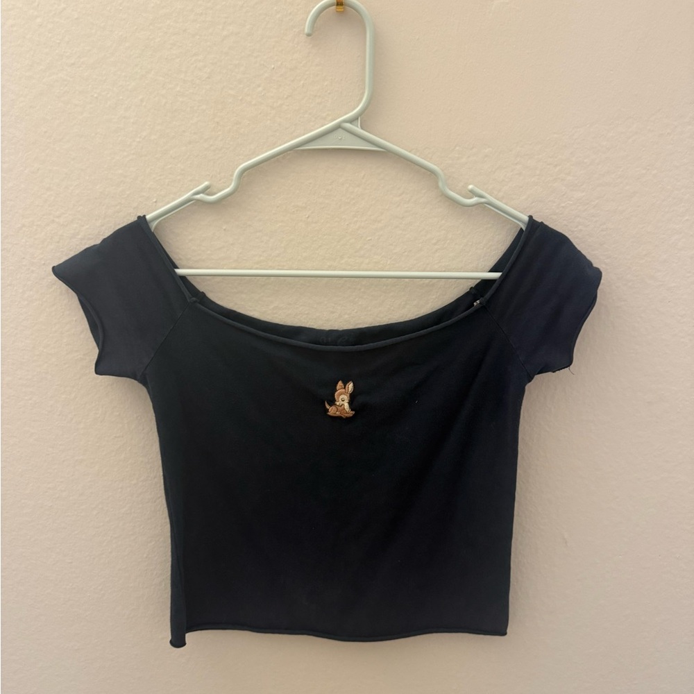 Brandy Melville Black Crop Top with Bunny Detail